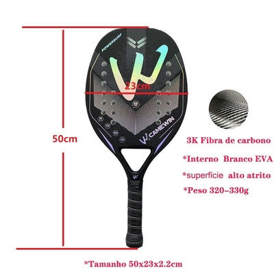 3K Full Carbon Fiber Beach Tennis Racket Sand Grit Surface Tennis Padel with Carry Bag