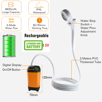 Outdoor Camping Shower Rechargeable Battery Powered Handheld Electric Pump Camping Bath Kit