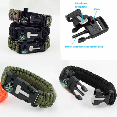 5 in 1 MultI-function Paracord Survival Bracelet Flint Steel Fire Starter Kit Whistle Compass