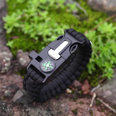 5 in 1 MultI-function Paracord Survival Bracelet Flint Steel Fire Starter Kit Whistle Compass