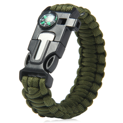 5 in 1 MultI-function Paracord Survival Bracelet Flint Steel Fire Starter Kit Whistle Compass