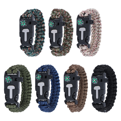 5 in 1 MultI-function Paracord Survival Bracelet Flint Steel Fire Starter Kit Whistle Compass