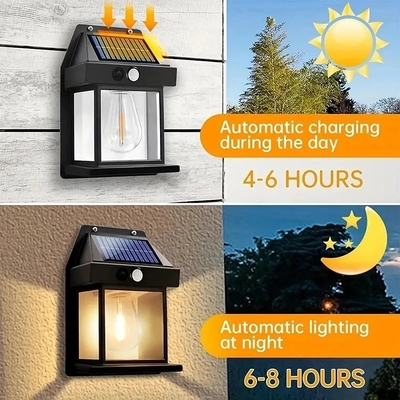 Solar Tungsten Light With Intelligent Induction 3 Lighting Modes Outdoor Garden Yard Garage Decoration Wall Lamp