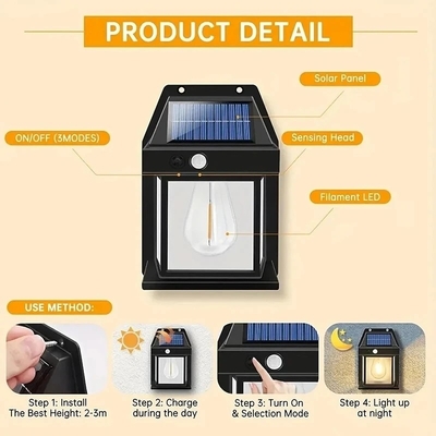 Solar Tungsten Light With Intelligent Induction 3 Lighting Modes Outdoor Garden Yard Garage Decoration Wall Lamp