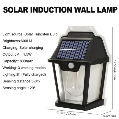 Solar Tungsten Light With Intelligent Induction 3 Lighting Modes Outdoor Garden Yard Garage Decoration Wall Lamp
