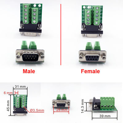 DB9 D Sub 9 Pin Female Male RS232 Serial Adapter to Screw Terminal Blocks Breakout Board Without Cover