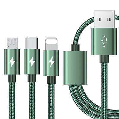 3 in 1 Fast Charging Cable USB Type C 5A Data Charge Cable Braided Fabric Cord