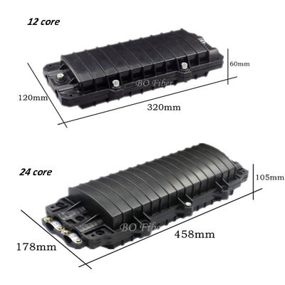 12 24 Core Horizontal Fiber Optic Cable Joint Box Splice Enclosure Waterproof IP67 2 in 2 out