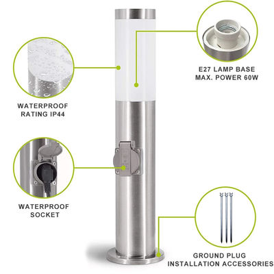Stainless Steel Outdoor Garden Electrical Power Sockets Outlet LED Post Light Yard Stake