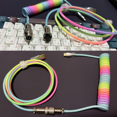 Mechanical Keyboard Cable Coiled Audio Connector Coupling USB Type-C Rainbow Cable