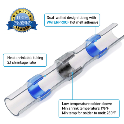 100pcs Electrical Heat Shrink Shrinkable Solder Seals Butt Splice Connector Terminals Kit